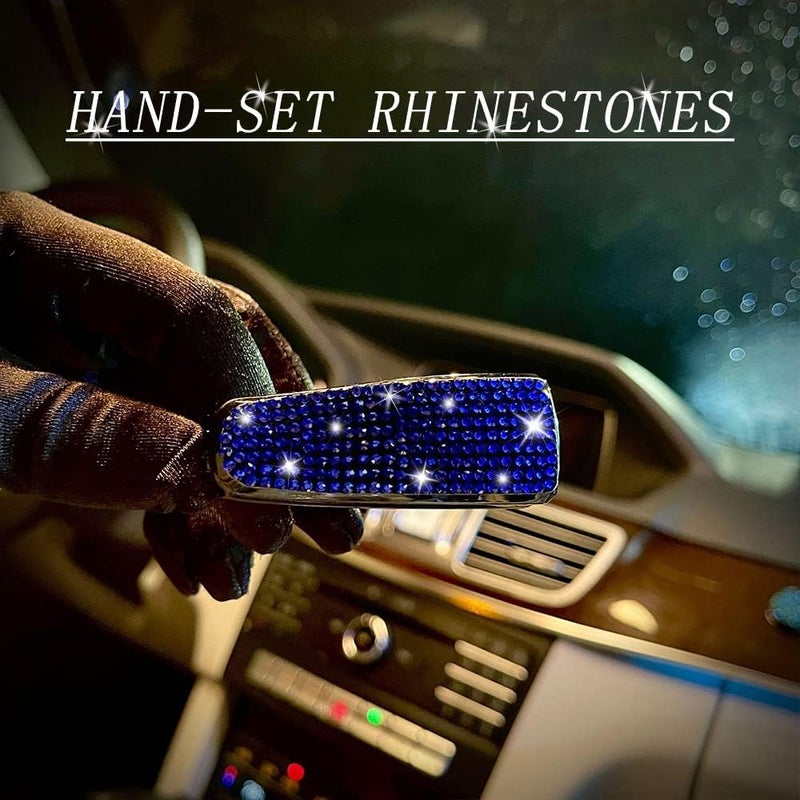 Turcee Set of 2 Bling Rhinestone Car Sun Visor Glasses Holders with Anti-Scratch Sponge,Car Decoration for Women Girls,Ticket Card Clip Visor Organizer,Universal Rhinestone Car Accessories (Jewel Blue) - Image 5